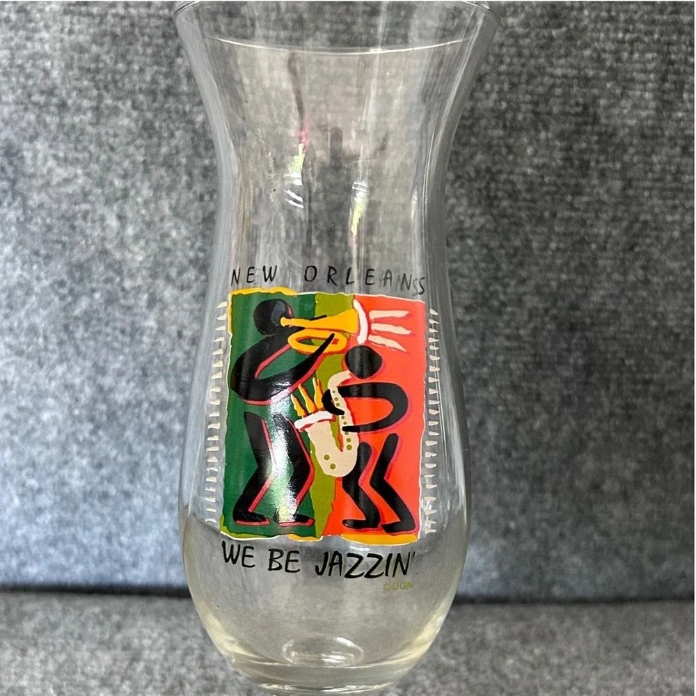 Vintage New Orleans We Be Jazzin Hurricane Glass Souvenir Cocktail Stemware 8in